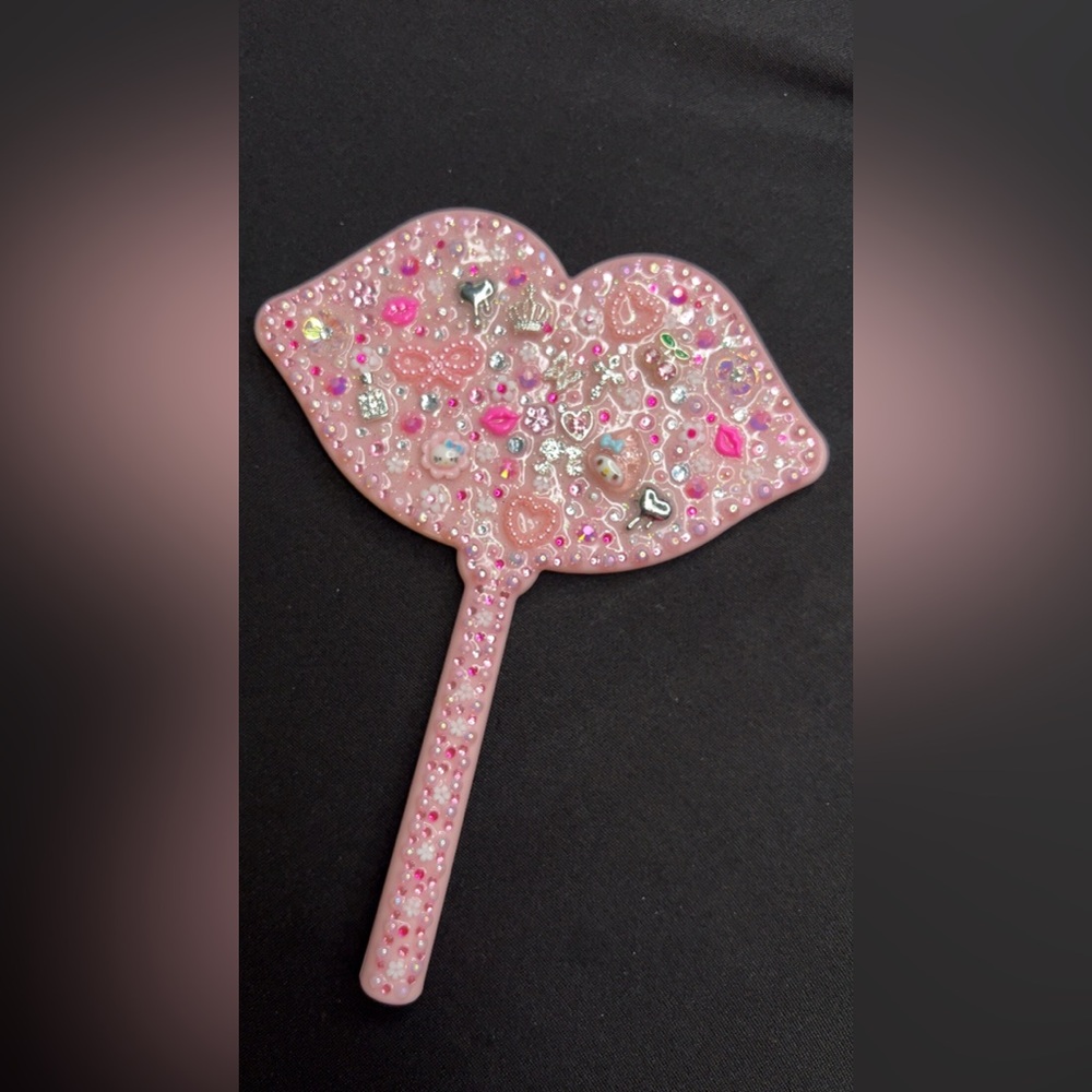 Pink Lip-Shaped Handheld Mirror